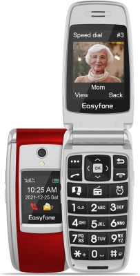 Easyfone T300 4G Unlocked Flip Cell Phone for Seniors | Easy-to-Use | Big Buttons | Clear Sound | 1500mAh Battery | SOS Button | Photo Speed Dial | SIM Card &amp; Flexible Plans | Charging Dock (Red)