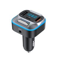 Xiao T73 Fast Car Charger เครื่องส่งสัญญาณ FM ไร้สาย5.0บลูทูธแฮนด์ฟรีเครื่องเล่น MP3 PD Type C QC3.0 USB LED Light