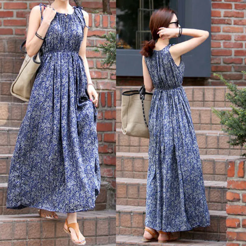 Fashion Summer Women Sleeveless Dress Waist Thin Bohemia Floral Beach Sexy Long  Dresses | Lazada Singapore