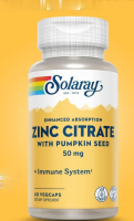 Solaray, Zinc Citrate with Pumpkin Seed, 50 mg, 60 VegCaps