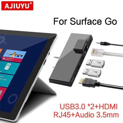 AJIUYU USB C ฮับสำหรับ Microsoft Surface Go Go2 USB 3.0เป็น HDMI RJ45 3.5มม. ตัวแยก USB-C จากแท่นอะแดปเตอร์เสียงฮับแบบหลาย USB3.0 Feona