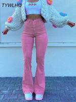 Streetwear Y2k Flared Jeans Women High Waist 90S Fashion Pink Stretch Baggy Mom Jeans Wide Leg Pants Elegant Denim Trousers 2021