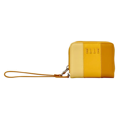 ELLE BAG I COLLECTION GRADIENT กระเป๋าสตางค์ 2 พับสั้น กึ่งซิปรอบ หนังวัวแท้ สีเหลือง I EWW151