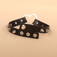 Punk Leather Gothic Ladies Necklace Spike Rivets Heart Peach Carpel Collar Pu Woman Necklace Clavicle Chain