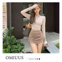 [OMIUUS] Drawstring Pleated High Waist Slimming Culottes A-line Miniskirt Hot Girl Wrap Skirts