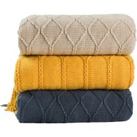 Knitted Blanket Solid Color Waffle Embossed Blanket Nordic Decorative Blankets for Sofa Bed Throw Chunky Knit Throw Plaids Blanket Office Air Condistioning Lunch Rest Blanket Spring Shawl Blanket