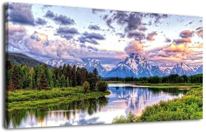 Lanskap Seni Dinding Kanvas Gambar Alam Oxbow Bend Grand Teton Taman ...