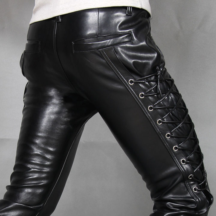 idopy-ใหม่-mens-skinny-faux-หนังกางเกง-personlity-steampunk-สีดำ-slim-fit-biker-กางเกงหนัง-gothic-กางเกงสำหรับชาย