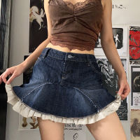 Fairycore Womens Y2k Tassel Denim Mini Skirt Streetwear Sweet Girl Ruffles Jean Skirt Summer Preppy Korean Style A-Line Clothes