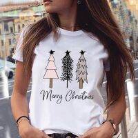 (Worry free)  Women Star Tree Festival น่ารัก T Top Merry Christmas Holiday พิมพ์เสื้อการ์ตูนหญิง Graphic Tee Tshirt ปีใหม่ T เสื้อ