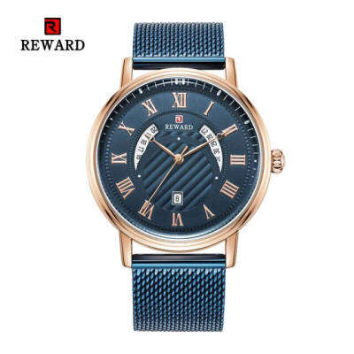 Reward Casual Business Men&apos;s Watch Quartz Watches Stainless Steel Strap Sports Clock Waterproof Male Alarm Quartz Watches D7