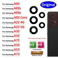 กระจกกล้องด้านหลังดั้งเดิมพร้อมกาวเหมาะสำหรับ Samsung Galaxy A02 A02s แกน A03 A03s A22 4G 5G A32 A52 A72 A33 A73 A53