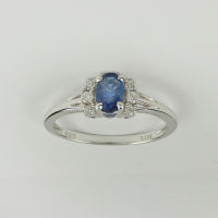 925 Sterling Silver with Natural Gemstone Blue Sapphire with White Cubic Zirconia.  Ring Size 58 (SR02368B-SP-W-CZ-58)