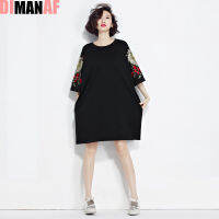 Women T-Shirt Embroidery Printing Batwing Sleeve Top Cotton O-Neck Female Large Size Fashion Black Casual T-Shirt 2021 Oversize