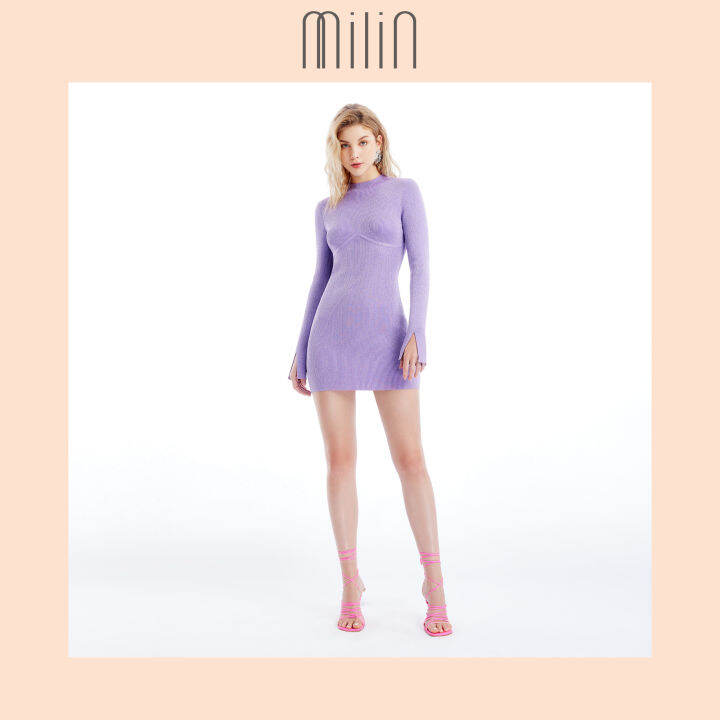 milin-high-neckline-with-open-back-long-sleeves-fitted-knitted-bustier-dress-เดรสคอสูงเปิดด้านหลังทอนิตติ้งทรงเข้ารูปแขนยาว-flirt-dress