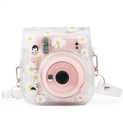 เคสใสลายดอกเดซี่สำหรับ Fujifilm Instax Mini 12 11 9 8 40กระเป๋าสะพายไหล่พีวีซีกล้องสำเร็จรูปสำหรับ Instax Mini 12 11