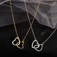 2023 Europe, America, Japan, and South Korea Fashion Double Ring Heart Necklace Women and Jewelry Party Banquet Couple Gift