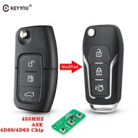 Keyyou ปุ่มดัดแปลง433Mhz 3ปุ่มปุ่มควบคุมรีโมทพลิกพับได้สำหรับ Ford Focus Max S Fiesta Fob เคสที่มีชิป Hu101ใบมีด