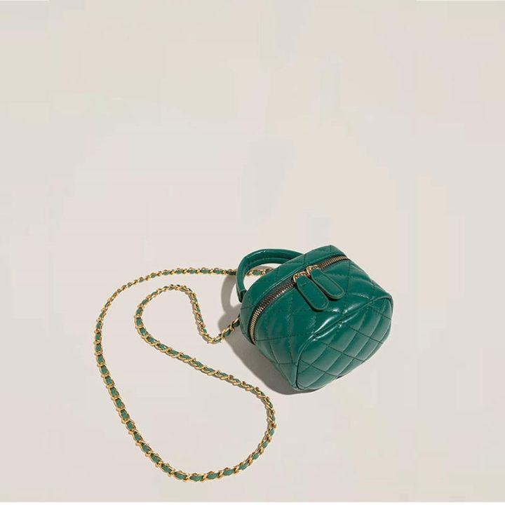 zaraโฮมเมดหญิง2023ใหม่ผิวสัมผัสของผู้หญิงโซ่กระเป๋าไหล่เอียงลิปสติก-han-edition-ถุงกระเป๋าสตรีทรงถัง