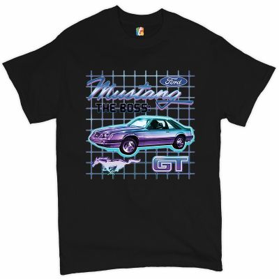 Ford Mustang Gt The Boss Tshirt Vintage Neon Car Retro Licensed Mens Tee