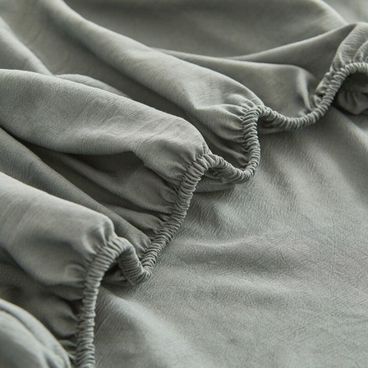 ผ้าคลุมเตียงผ้ายืดหยุ่นสีเทาผ้าปูที่นอนพอดีผ้าผ้าคลุมที่นอนสไตล์เรียบง่ายเดี่ยว-ราชินีผ้าปูเตียงลินิน-sabanas-ปลอกหมอนต้องสั่ง
