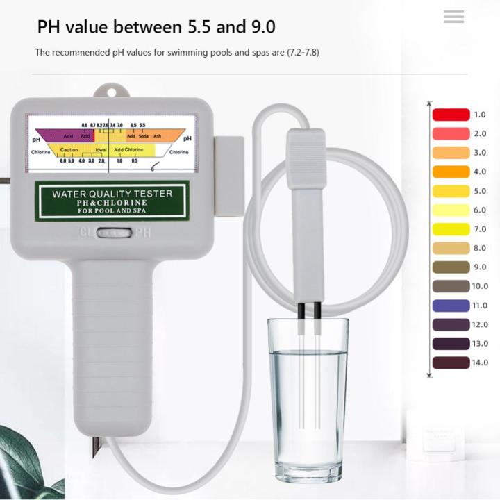เครื่องตรวจสระว่ายน้ำสปาใช้งานง่ายทดสอบค่าพีเอชมิเตอร์คลอรีนแบบ2-in-1ความแม่นยำสูงแบบพกพา