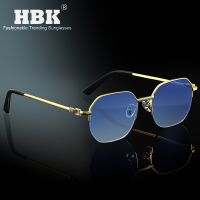 HBK New Square Half Frames Sunglasses Men Fashion Metal Luxury Brand Design Eyeglasses for 2022 Women High Quality Eyewear Men