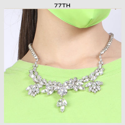 77th crystals marquise necklace สร้อยคอสีเงินประดับคริสตัลสีเขียวนีออน