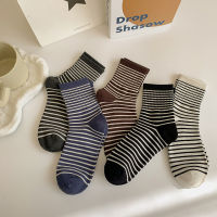 1 Pair Ins Striped Students Girls Crew Socks Korean Cotton Female Casual Semi-high Socks Ready Stock Women Middle Cut Socks