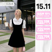 Đầm chữ a cotton nhung tay ngắn nhún rộng LILAC DRESS - CLÉLIE