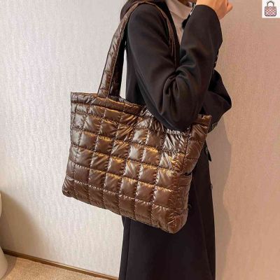 Fashion Shoulder Handbags Nylon Quilted Shoulder Tote Large Capacity Cotton Padded Solid for Travel Shopping for Ladies Girl
