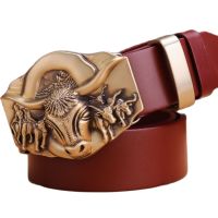 2021 hot designer belt men high quality vegetable tanned full grain cowhide 100 genuine leather luxury solid brass buffalo red