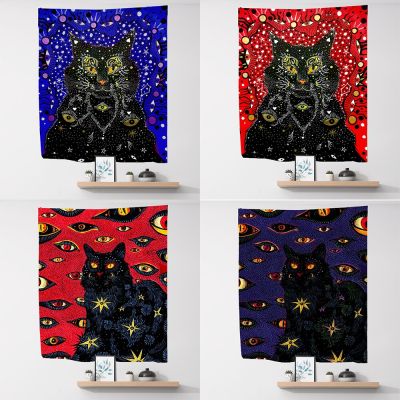 Psychedelic Cat Tapestry Hippie Eyes Wall Hanging Witchcraft For Living Room Form Decoration Aesthetics Home Decor