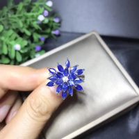 Natural sapphire ring, Beautiful color, flower design, 925 Sterling silver, grained gemstone selection. Luxury style