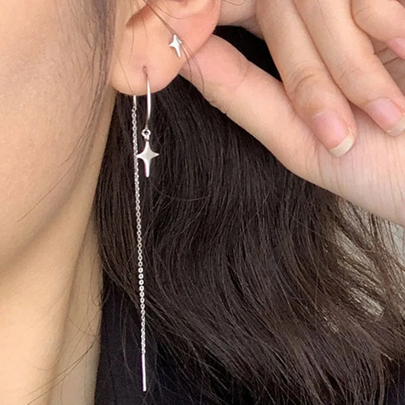 Pc Cross Ear Cuff Earrings Tassel Rhinestones Piercing Stud