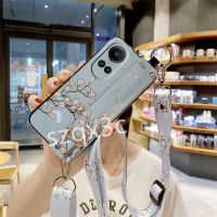 เคสโทรศัพท์สินค้าพร้อมส่งสำหรับ Reno10 OPPO Pro + Reno 10 Pro Plus Reno 8 Pro 8T 5G A78 A58 A98 A17 A17K 4G 2023ใหม่เคสโทรศัพท์แฟชันใหม่เคสดอกแมกโนเลียกลิตเตอร์แข็งเคสกันกระแทกพร้อมสายรัดข้อมือเชือกยาว OPPOA78