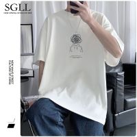 ❇ American heavyweight mens short-sleeved t-shirt summer fashion brand loose cotton white ice silk half-sleeved mens clothes