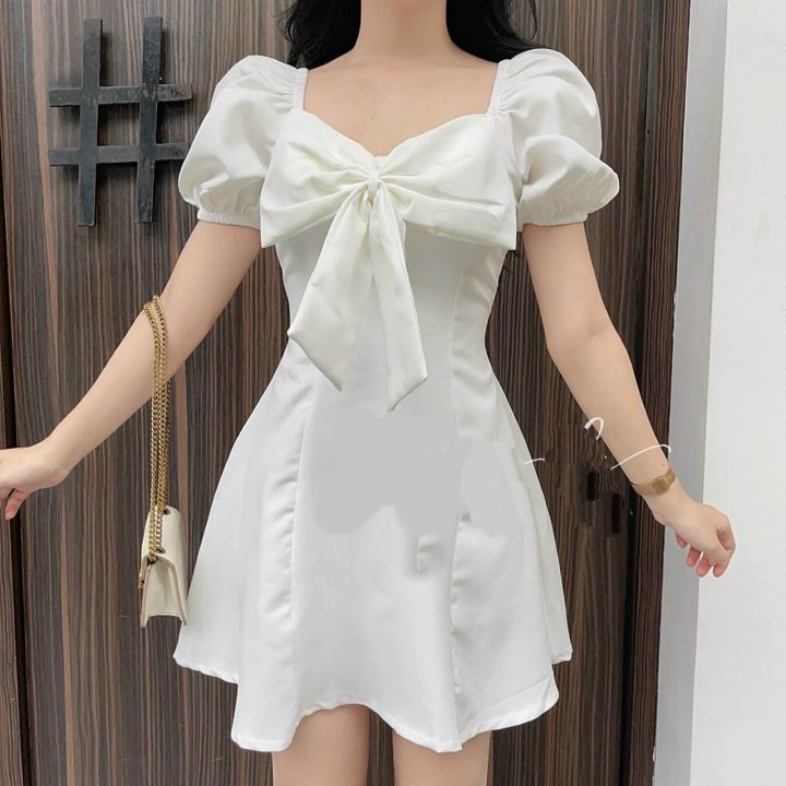 Đầm váy trắng nơ ngực dạo phố xinh xắn | Lazada.vn