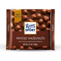 Chocolate Ritter sport  รส whole Hazenut Net:100 g. BBF 17/10/23