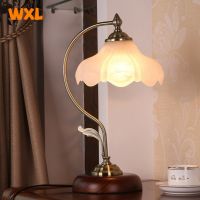 【YD】 Rustic Table Lamp Glass Lampshade Base Antique Desk for Bedroom Bedside Nightstand