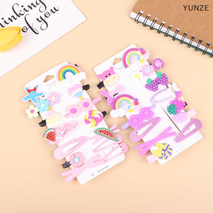 yunze-กิ๊บติดผมเด็ก14ชิ้น-กิ๊บติดผมม้าข้างสาวคลิปผมสำหรับเด็กผู้หญิงการ์ตูนเจ้าหญิงคลิปหนีบผมขาดยางรัดผมน่ารัก