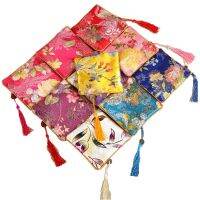 10 Pcs 11.5x11.5CM Jewelry PouchGift Bag Mixed Colors Silk Satin Flower Pattern Chinese Traditional Style