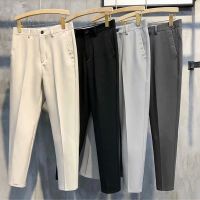 TF1 Trousers Casual Korean Version Thin Spring Autumn Mens Loose Trendy Straight Drape Business Pants Boys Suits Matching