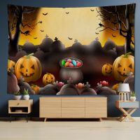 Halloween Pumpkin Party Tapestry Boho Decor Psychedelic Witchcraft Wall Hanging Halloween Ghost Flaming Pumpkin Pattern