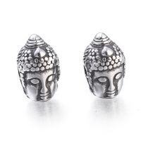 1pc Buddhist 304 Stainless Steel Beads Buddha Head Antique Silver 14x8.5x9mm Hole: 2mm