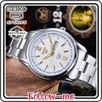 HOT ”[ในสต็อก] Original Men Watches Seiko 5 21 Jewels Automatic Watch For Men Luminous Waterproof Black Dial Calendar Silver Stainless Steel Strap