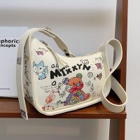 ZZOOI Cartoon Graffiti PU Leather Armpit Shoulder Bags For Women  2021 Fashion New Womens Designer Crossbody Bag Luxury Brand Handbag