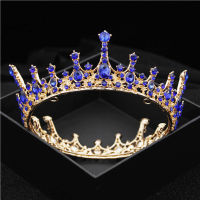 Pageant 9 Colors Blue Crystal Wedding Crown Royal Queen Tiaras Pink Red Black Round Diadem Bride Hair Jewelry Accessories