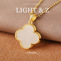 LIGHT &amp; Z วินเทจทองฝังหยกจี้หญิงโชคดีโคลเวอร์สี่ใบสร้อยคอ Tian Baiyu จี้ทองโบราณหัตถกรรมสร้อยข้อมือ