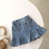 Girls denim skirt 2023 baby girls brim fishtail skirts child ruffled dress女童牛仔短裙2023女宝宝洋气鱼尾半身裙儿童荷叶边裙子潮T818z